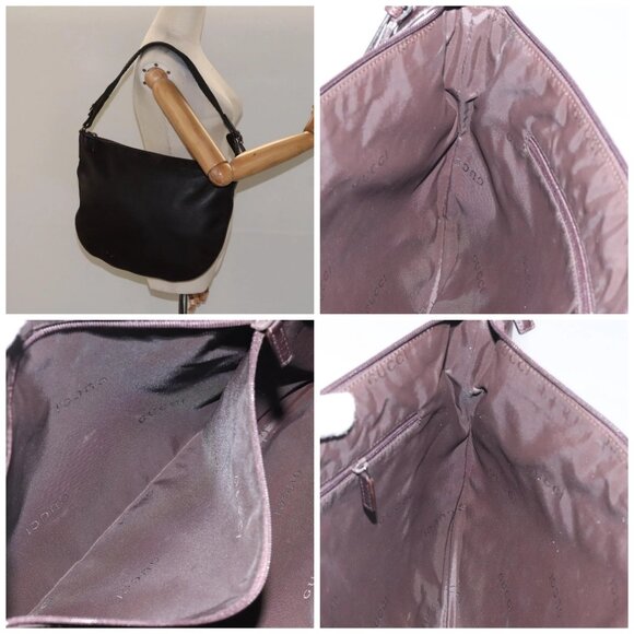 GUCCI Shoulder Bag Leather Brown Silver